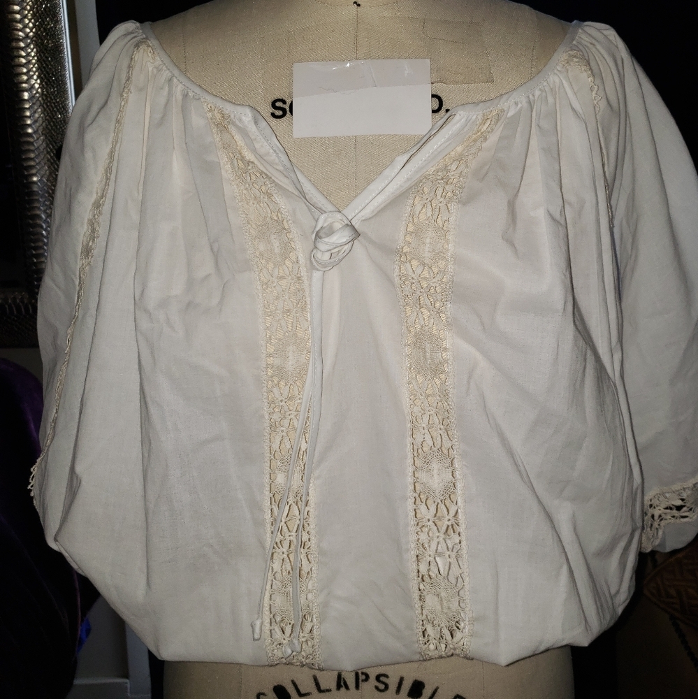 New Fifty Twenty 100% cotton lace balloon sleeves breathable M